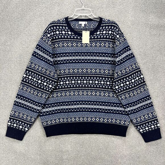 Peter Millar Sweater Mens XXL Blue Crewneck Fair Isle Merino Wool Blend $248